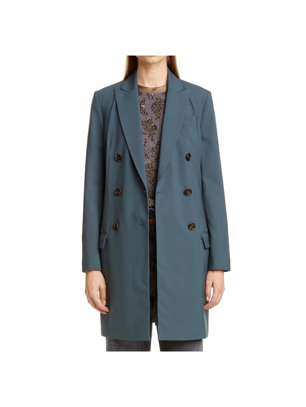 $4795 NEW Brunello Cucinelli Green Long Double-Breasted Wool Coat IT 36, US 0